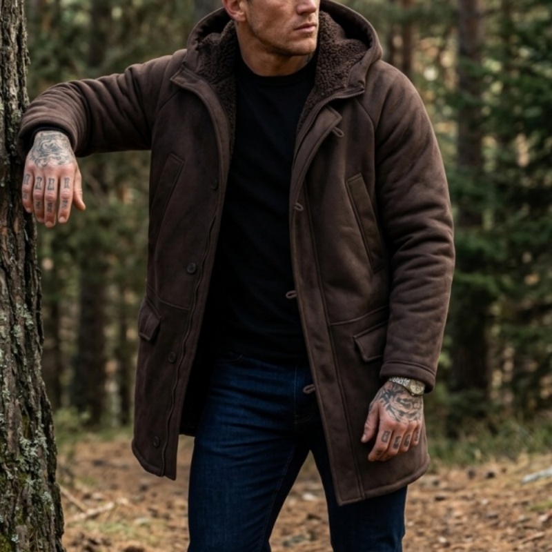 Hunting Outdoor Wear - Neue Herren-Winterjacke mit Kunstfell-Futter und Kapuze