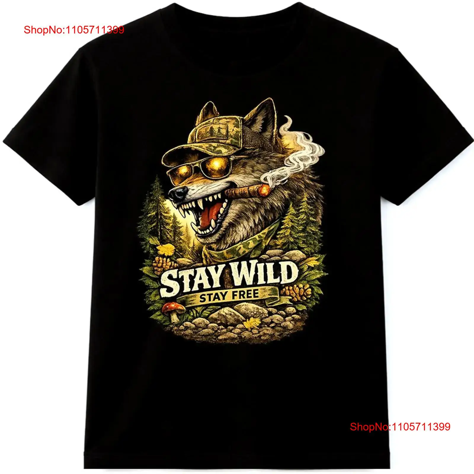 Wildman Hunting & Outdoor Nelspruit - Wolf-T-Shirt „Stay Wild Free“ für Outdoor,